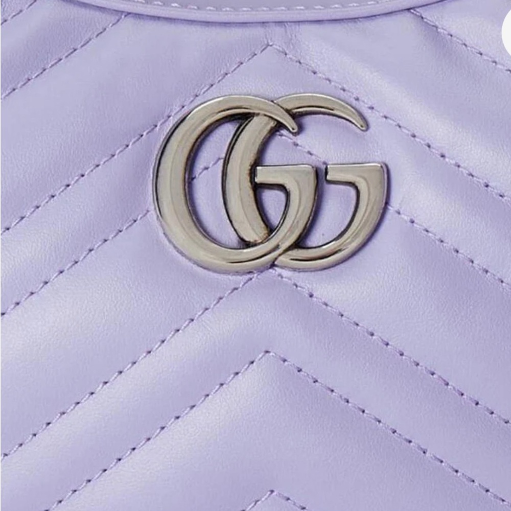 Gucci GG Marmont Mini Shoulder Bag Lavender Purple Matelassé Leather Chain Strap - Picture 9 of 9